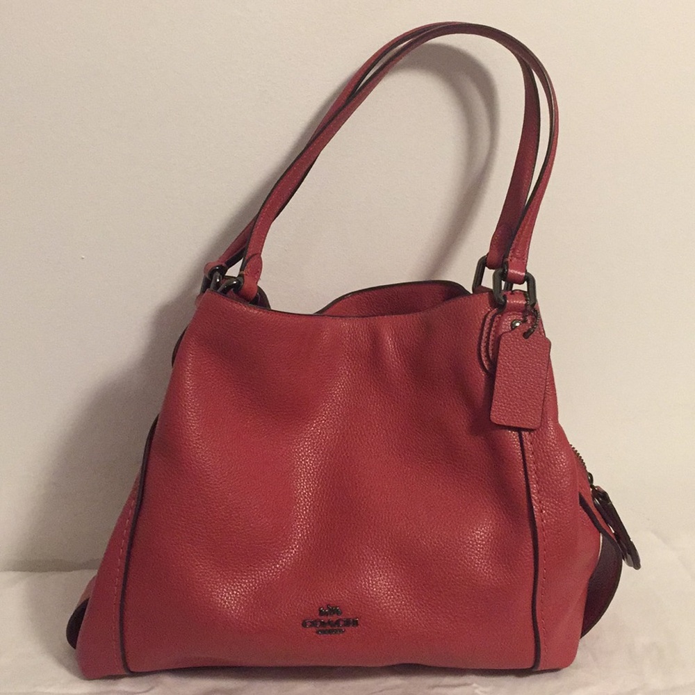 Coach Edie Shoulder Bag 28-Bright Coral Silver